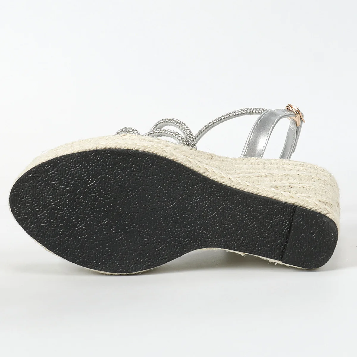 Womens Platform Sandals Sexy Straw Hemp Rope Simple 105cm Slope Heel Waterproof Trolley Model Rhinestone Shoes LFD1 detail