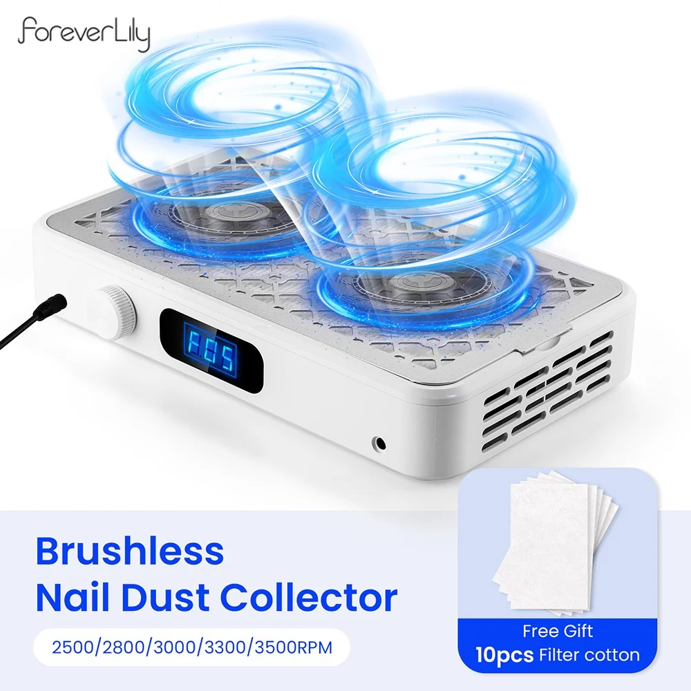 2500/2800/3000/3300/3500rpm Speed Adjustable Brushless Nail Dust Extractor Powerful Twin Turbo Vacuum Nail Dust Collector