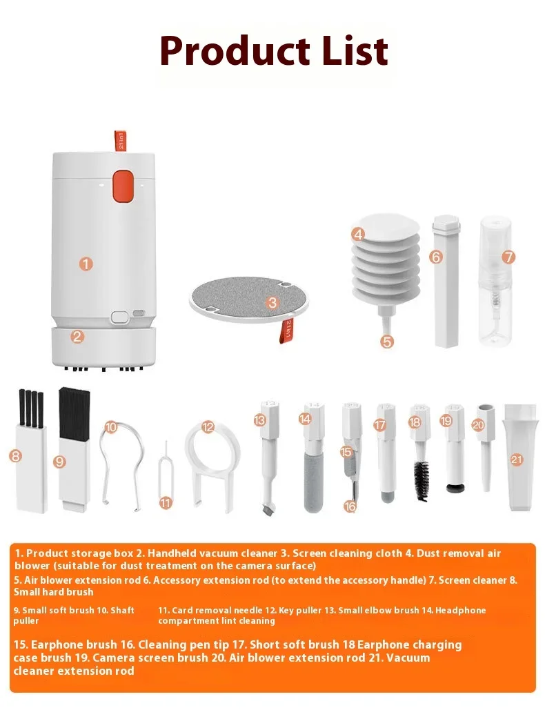 20 in 1 Computer Cleaning Kit Keyboard Screen Cleaner Portable Vacuum for Phone Camera Headphone with Detergent detail