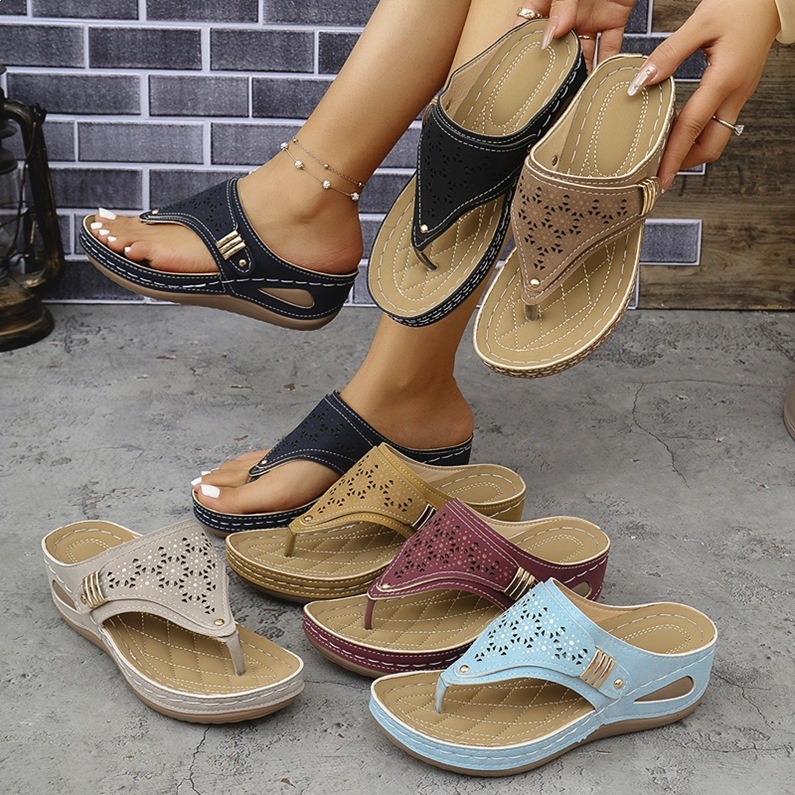 2026 Retro Summer Sandals Designs PU Leather Flip Flops Wholesale Platform Wedge slippers for Women