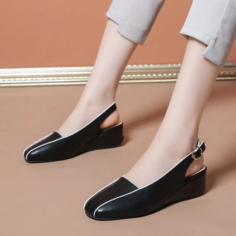 Leather Women Shoes New High Quality Oxfords Slip on Sandals for Women Trendy Retro Slope Heel Casual Shoes Spring Autumn product view