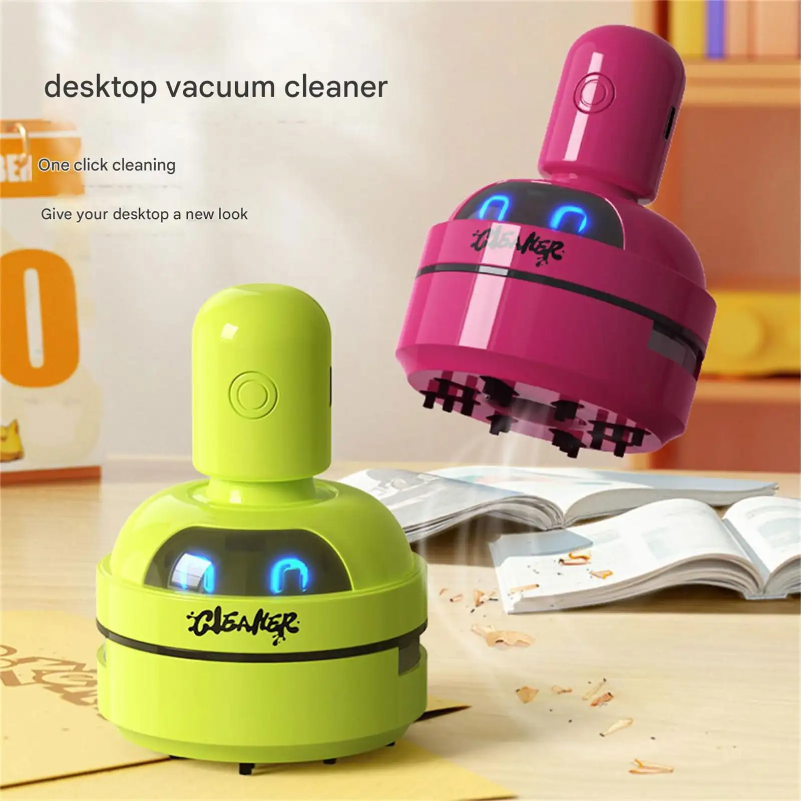 Cute Robot Desktop Vacuum Cleaner White USB Rechargeable Strong Suction for Home Office School Desk Cleaning product view