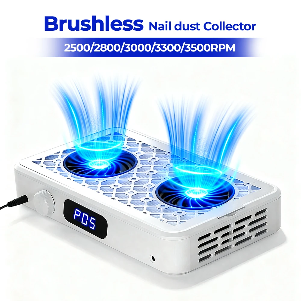 25002800300033003500rpm Speed Adjustable Brushless Nail Dust Extractor Powerful Twin Turbo Vacuum Nail Dust Collector detail