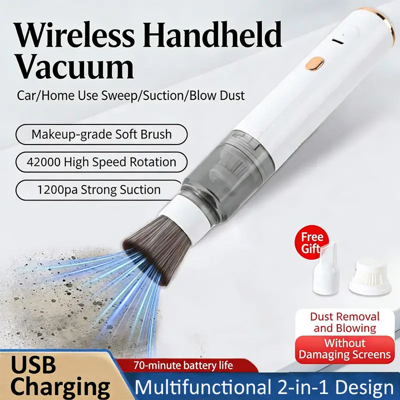 Mini Handheld Vacuum Cleaner 3-in-1 Suction/Blow/Water Absorption Strong Suction Portable for Car Coffee Powder Desktop Cleaning