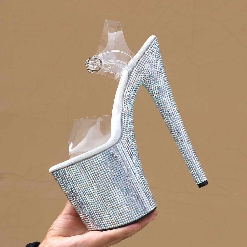 Nightclub Stripper Heels New20cm Women Peep Toe Lady Fashion Pole Dance Shoes Rhinestone Crystal Platform Sandal Exotic Dancer detail