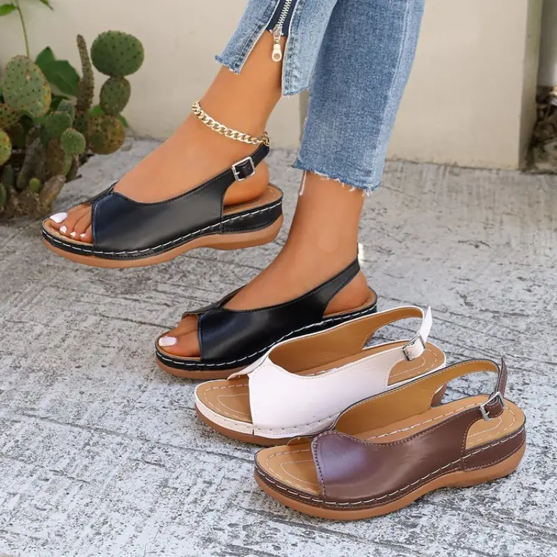 Summer Hot Selling Comfortable Thick Bottom Fish Mouth Beach Casual Sandals for Women Fashion New Elegant Slope Heel Sandals