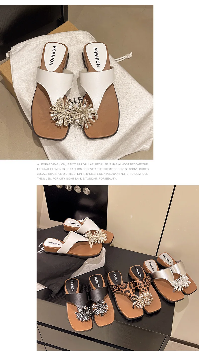 Fireworks rhinestone thick bottom slope heel women summer wear new heightening nonslip beach cover toe cool slippers detail
