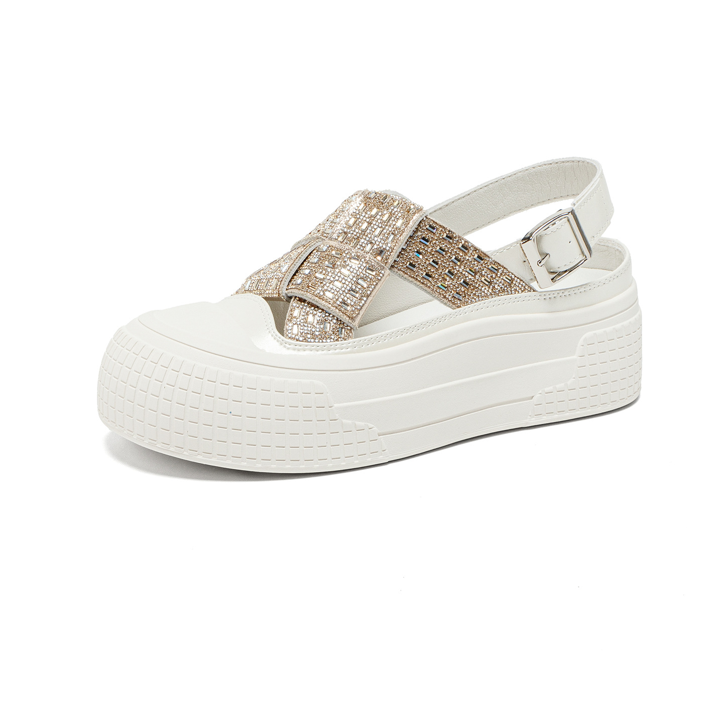 Womens Platform Sandals Slip-On Minimalist 2026 Summer New Closed-Toe TikTok Bestseller Rhinestone Hollow-Out Breathable