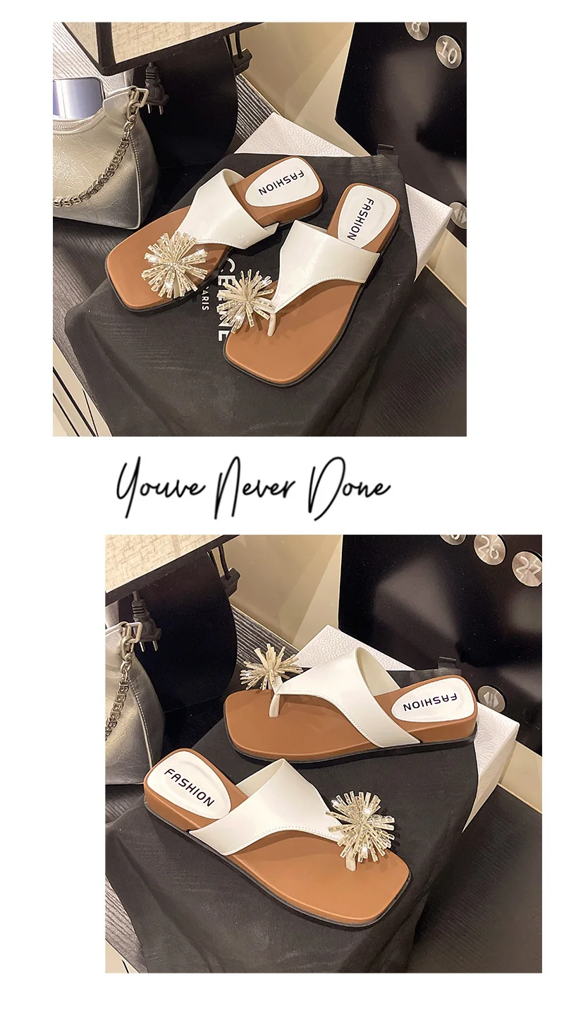 Fireworks rhinestone thick bottom slope heel women summer wear new heightening nonslip beach cover toe cool slippers detail