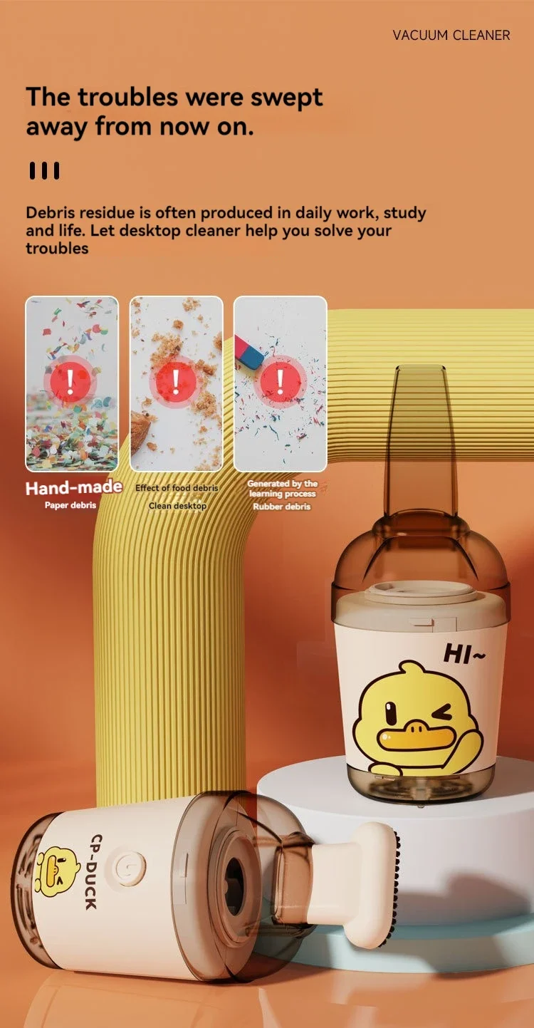 Desktop vacuum cleaner powerful rubber slag suction Yellow duck handheld cleaner Mini vacuum cleaner for children and students detail