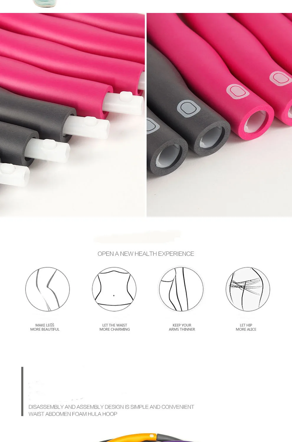 Adjustable Size Multicolor Hula Ring for Kids Women 8 Sections PPFoam Material Max Waist Size 95cm Fitness Exercise Weight detail