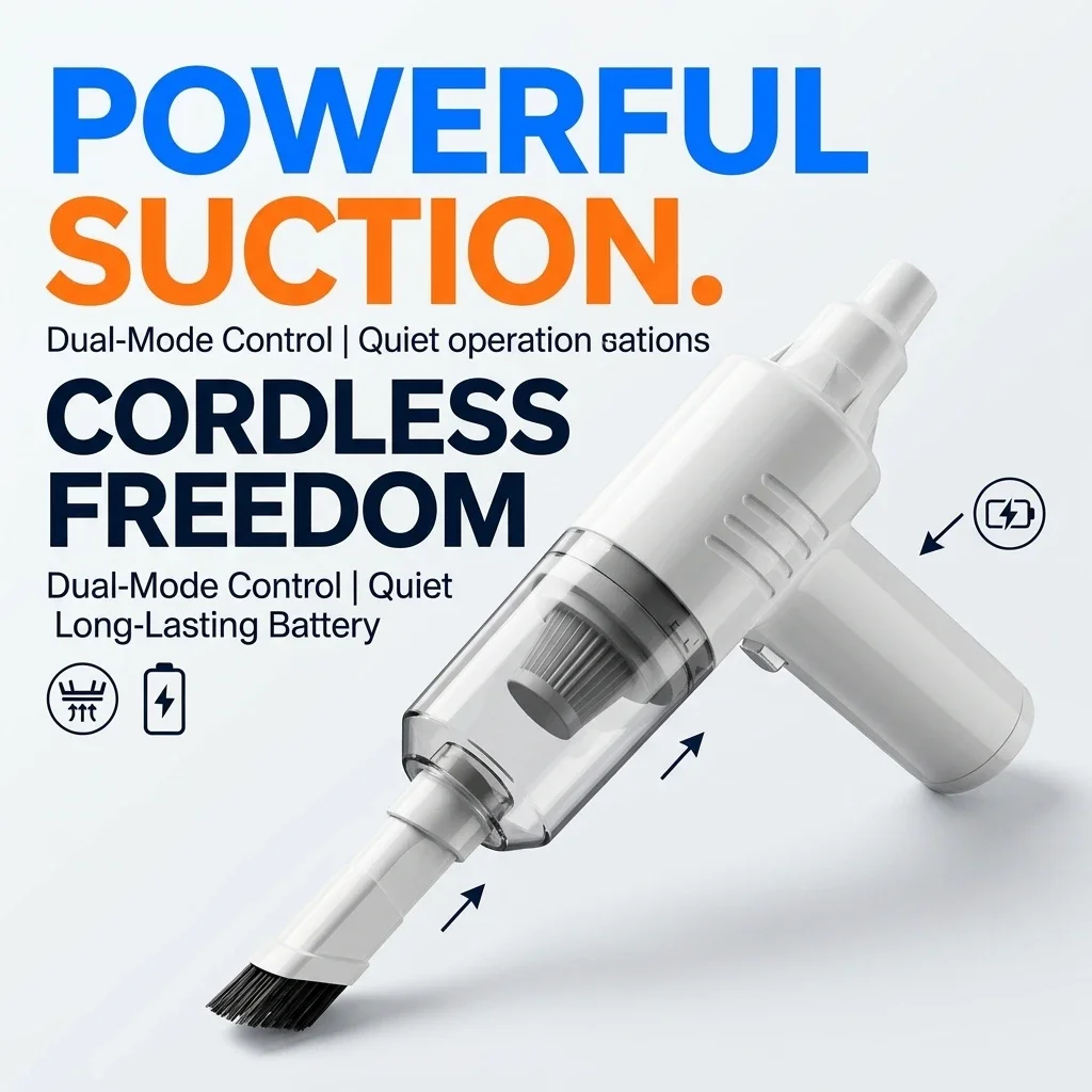 Portable Mini Wireless Vacuum Cleaner USB Rechargeable High Power Handheld Vacuum For Auto Car Home Desktop Computer Dust Cleaning
