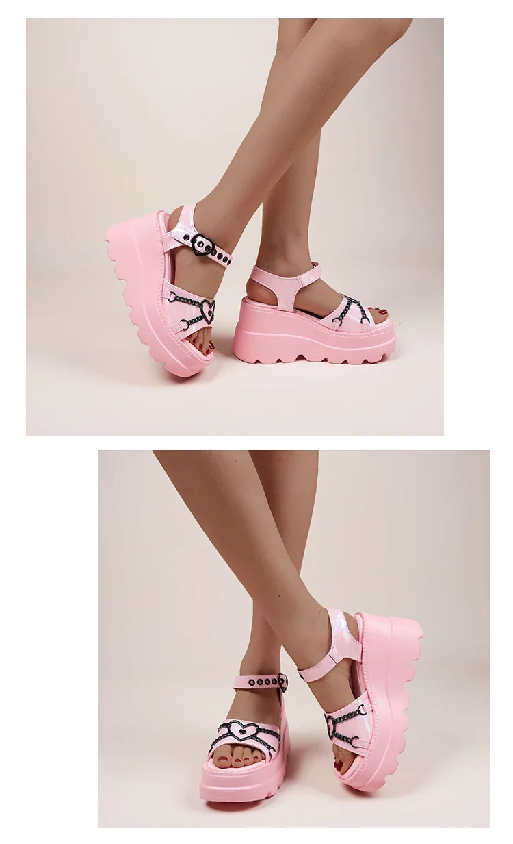 3543 Plus Size Fashion Slope Heel Women Sandals Metal Chain Decoration Female Buckle Platform Shoes Womens Sandals Tide Shoes detail