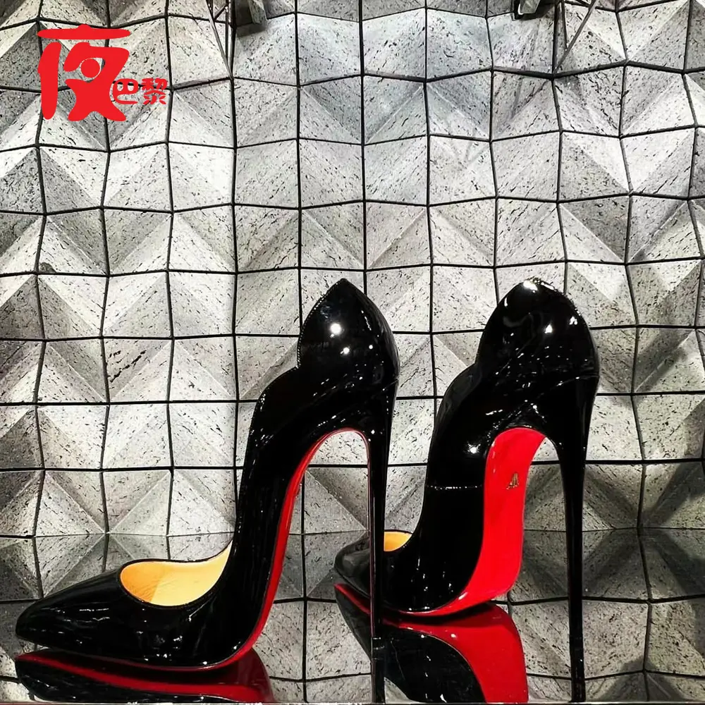 Laser Electric Red High Heels Shallow Mouth Wave Edge Pointed Shoes Sexy 12cm Sexy Fashion Lady Single Shoes3346 product view