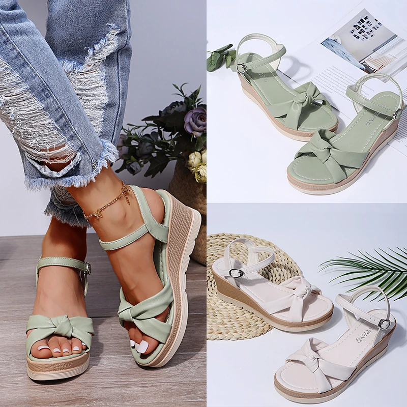 Fashion Women Platform High Heels Sandals Wedges Open Toe Dress Bow Shoes Female Slippers Walking Slides Mujer Pumps detail