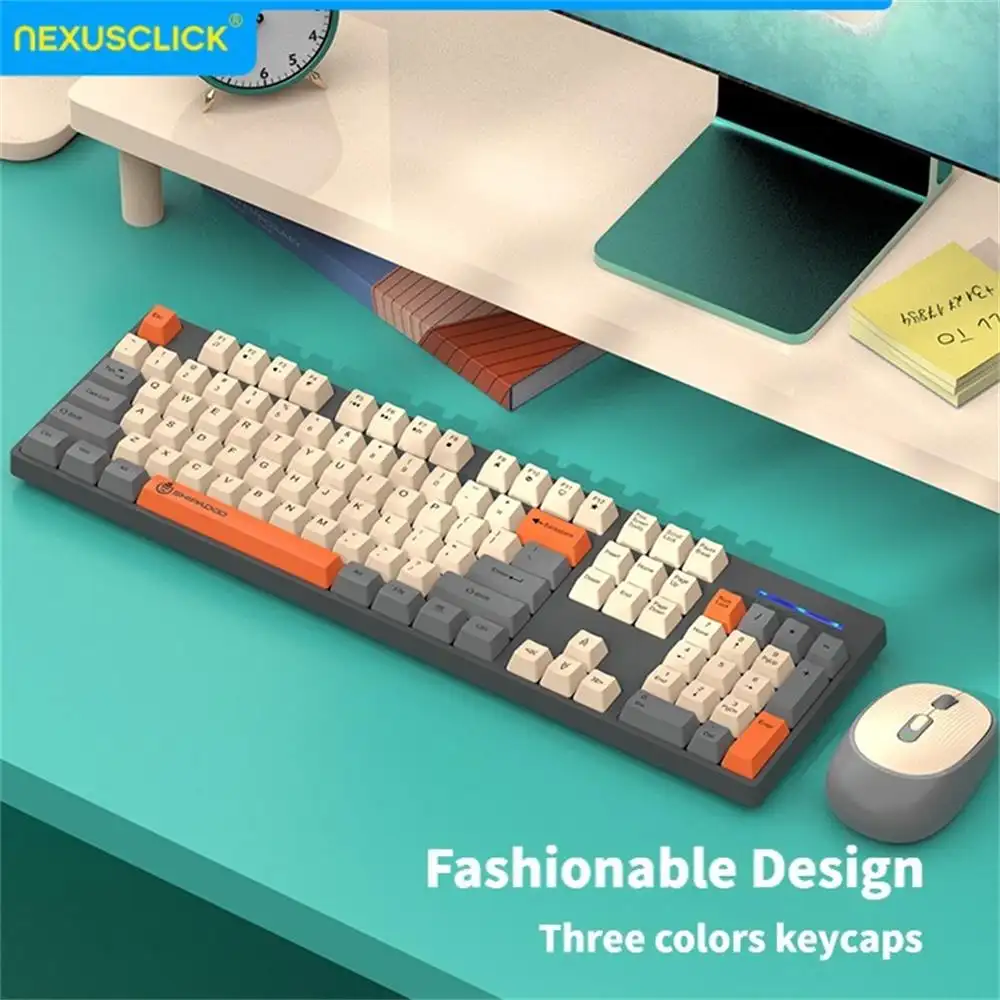 24G Wireless Office Keyboard Mouse Set104 Full Size TriColor Keycaps Ergonomic with 3 Adjustable DPI for PC Laptop product view