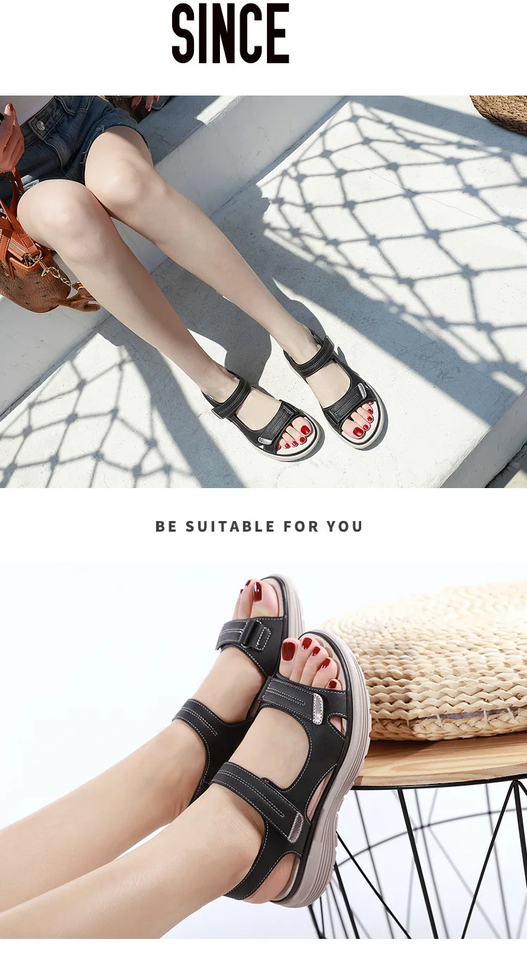Summer New Genuine Leather Dance Womens Sports Style Slope Heel Lightweight Large Slippers Women Sandals for Men detail
