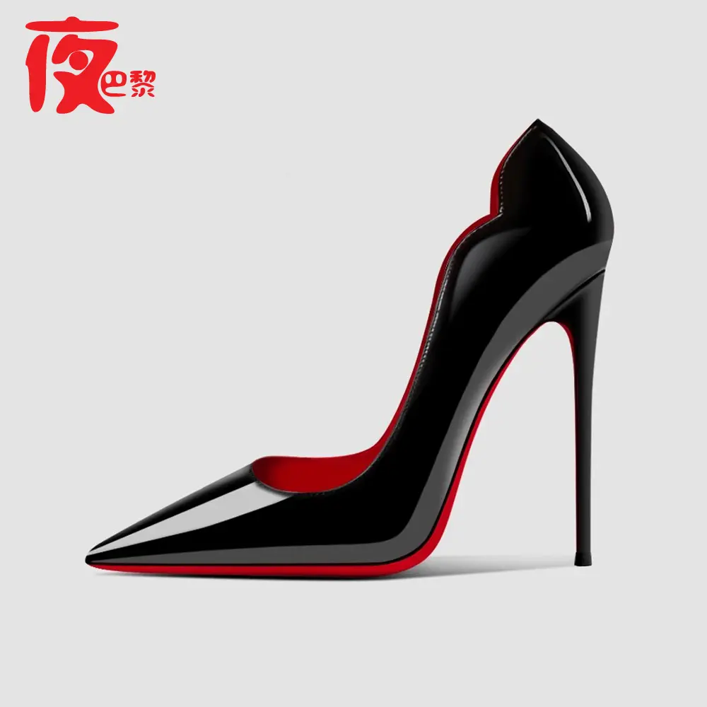 Laser Electric Red High Heels Shallow Mouth Wave Edge Pointed Shoes Sexy 12cm Sexy Fashion Lady Single Shoes3346 product view