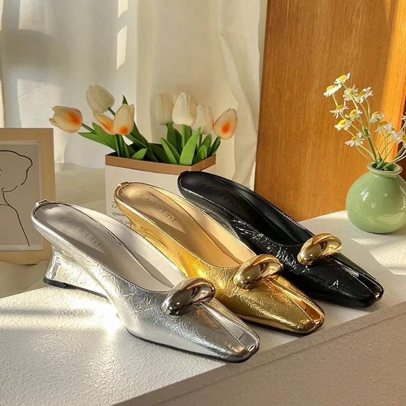 Silver Slope Heel Peep Top Sandals Fashion Open Toe Slippers Banquet Party Woman Shoes 3542 Urban Beauty Sandals detail