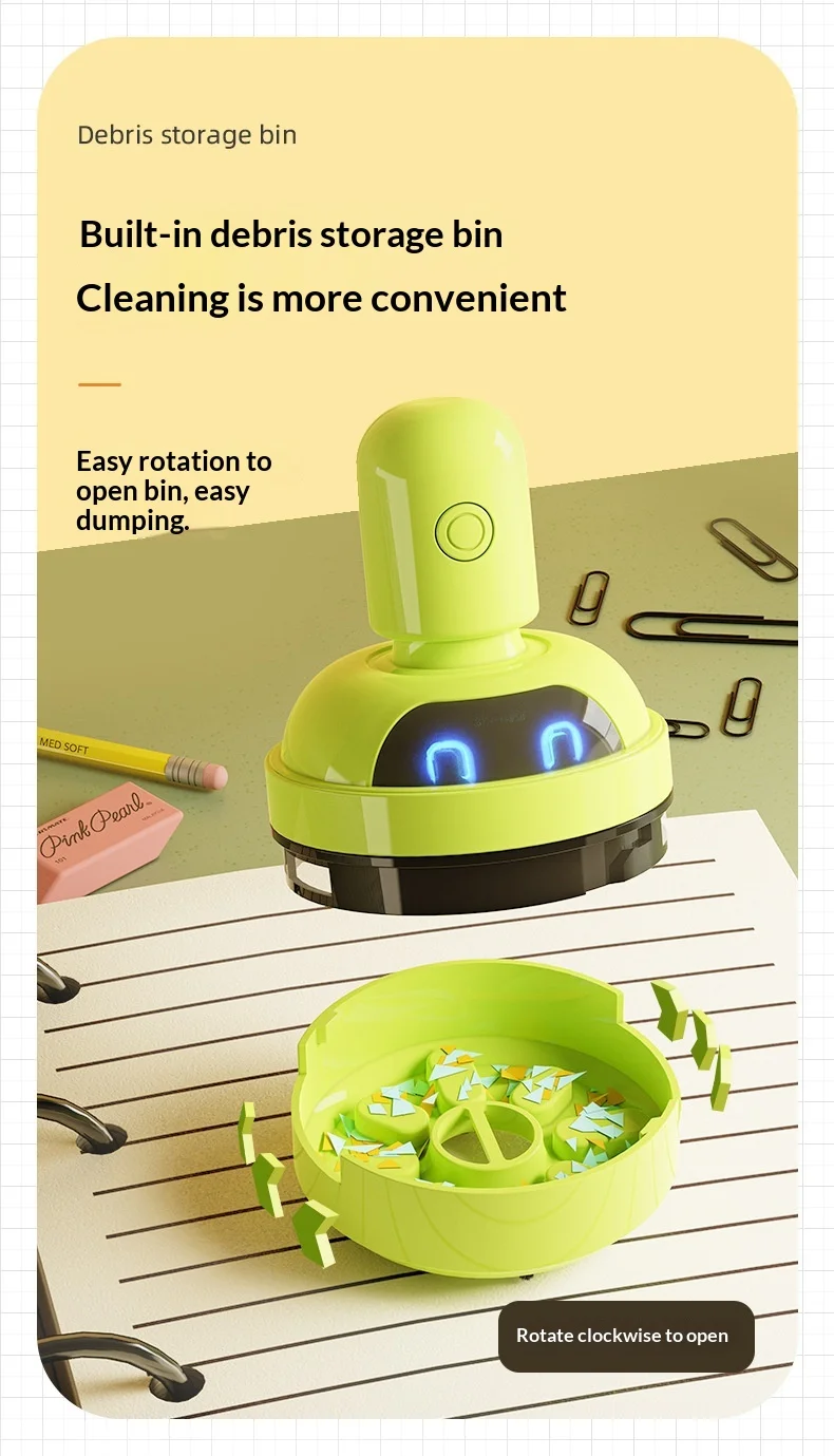 Desktop Cleaner Vacuum Cleaner Cartoon Mini Portable For Eraser Pencil Shavings Dust Cleaning For Keyboard Desk Table detail