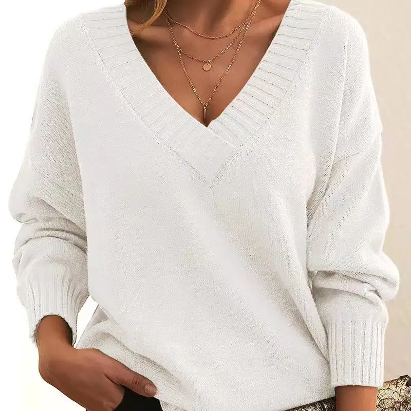 Fall Winter New Fashion Womens Sweater LooseFit VNeck Casual Pullover Knit Tops Clothing product view