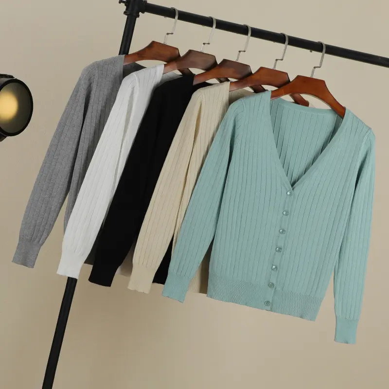Vneck Cropped Knitting Knit Ladies Basic Womens Coat Spring 2026 Blouses Long Sleeve Top Jersey Knitted Sweater Fashion product view