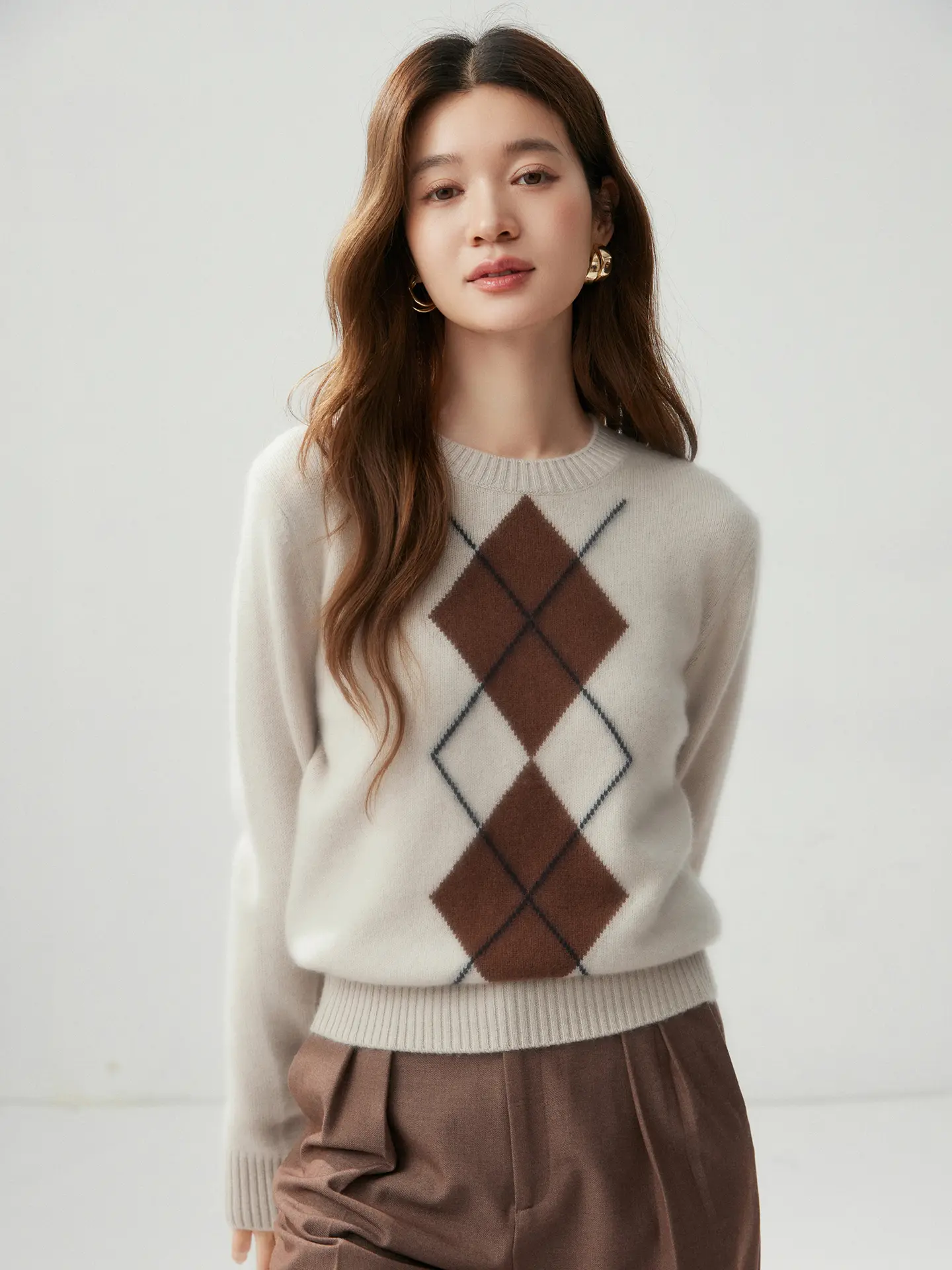 Light Luxury Womens Autumn Winter Sweater Argyle 100 Cashmere Knit Pullover Long Sleeve Clothing Top Lady Warm Jersey product view