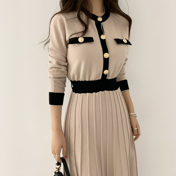 Knitwear Manufacturers Custom Elegant Womens Knit Slim a Line High Waist Pleated Dress Women Soft Ladies Long Sweater Dress product view