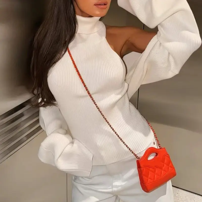 Autumn Winter New Crochet Lady Party Camisole Fashion Hollow Out Knitted Womens Sweater Casual Solid Color Slim Commute Jumper product view