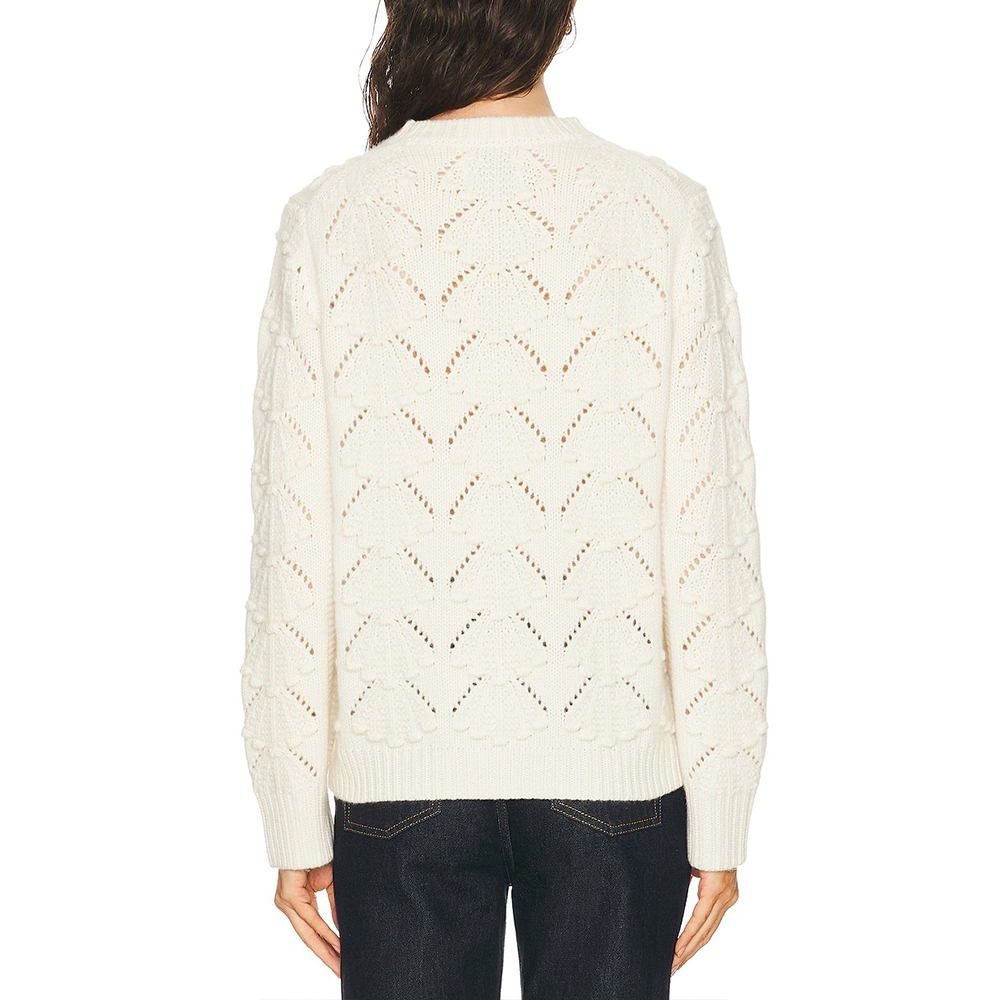 Wholesale Custom Autumn Winter Womens Casual Hollowout Knitted Sweater Crew Neck Long Sleeve Loose Pullover with Front detail