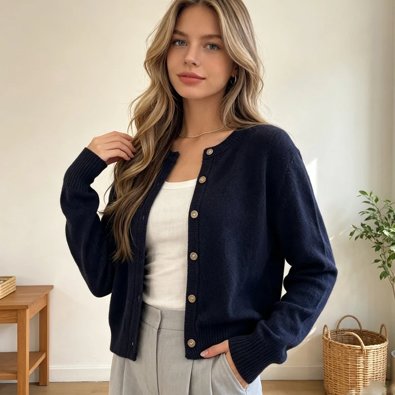 Womens Cardigan Autumn and Winter Long Sleeve Knitted Womens Sweater Cardigans Fashion Slim Casual Female Knitwear Crop Jacket detail