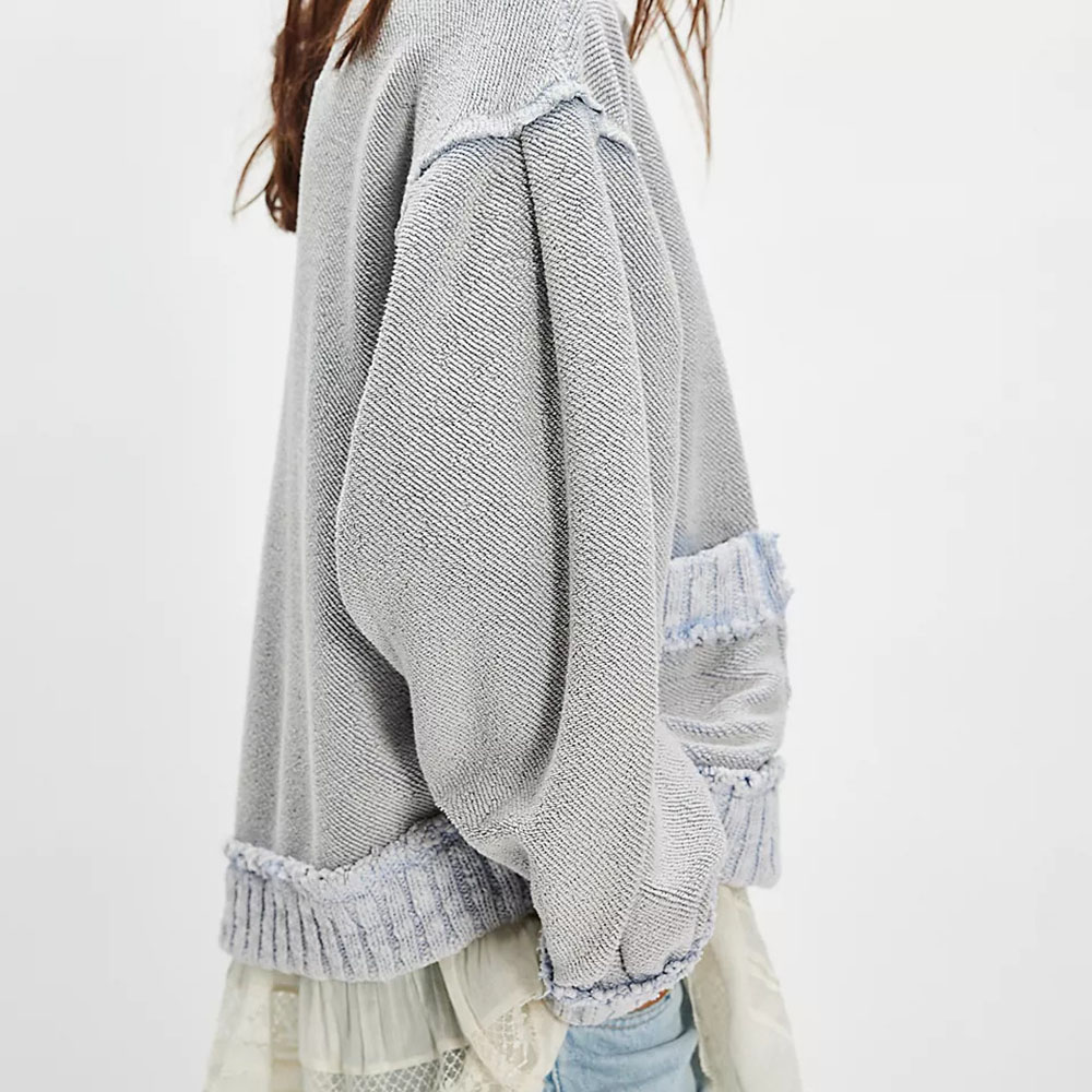 Hot Sale Womens Knitted Inside Out Cardigan Vneck Full Sleeve Bohemian Style with Pockets Sheer Layer Detail Hand Knit Sweater product view