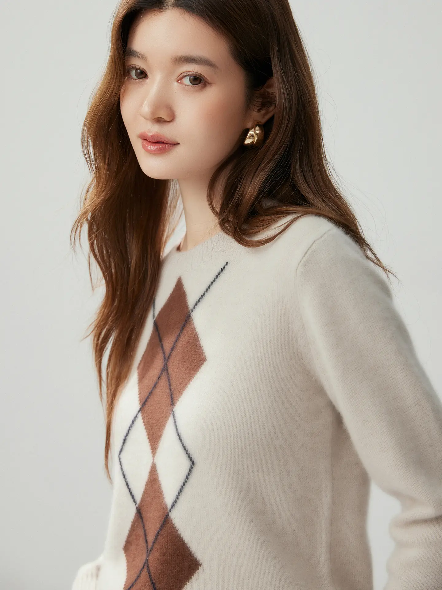 Light Luxury Womens Autumn Winter Sweater Argyle 100 Cashmere Knit Pullover Long Sleeve Clothing Top Lady Warm Jersey product view