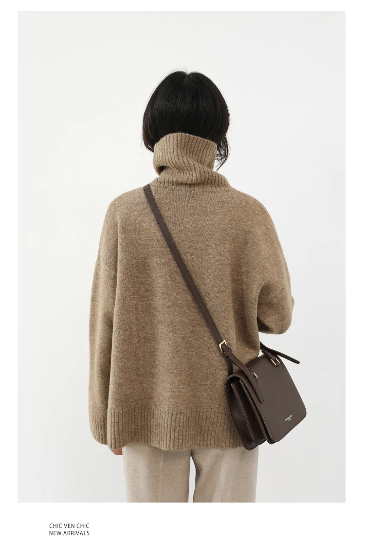 Womens Sweater Loose Turtleneck Sweaters Warm Solid Pullover Knitwear Basic Female Tops Autumn Winter detail