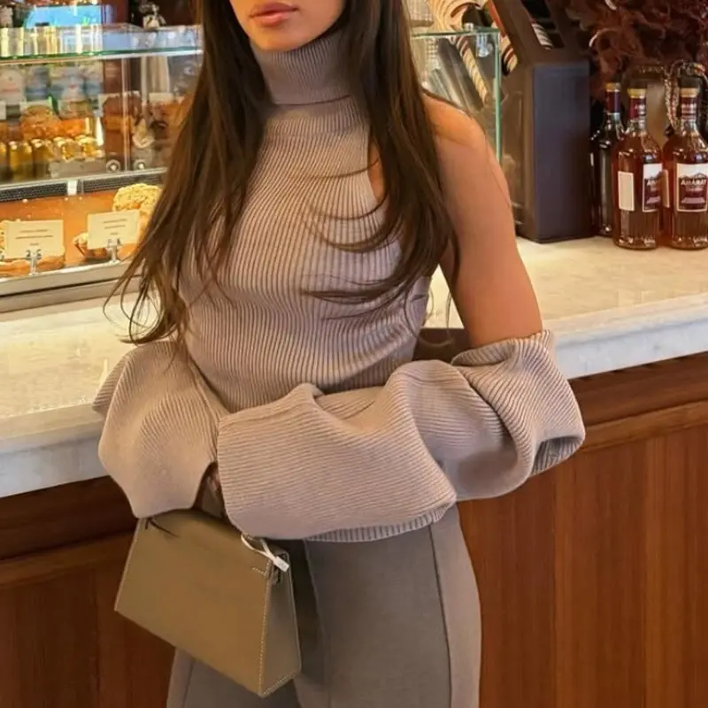 Autumn Winter New Crochet Lady Party Camisole Fashion Hollow Out Knitted Womens Sweater Casual Solid Color Slim Commute Jumper product view