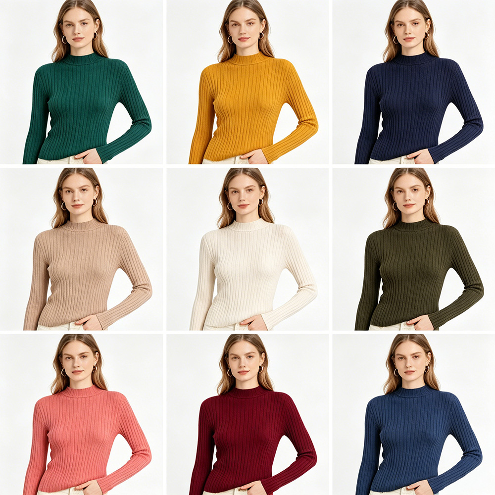Womens Ribbed Sweater Slim Fit Long Sleeve for Casual Office Layering Elegant Solid Color Knitwear Pullovers product view