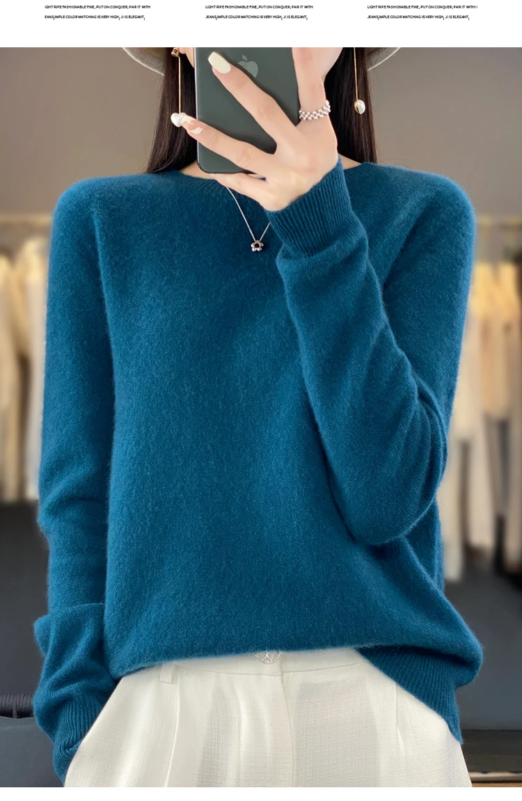Fallwinter new cashmere sweater womens sweater 100 merino wool fashion Oneck autumn warm pullover detail