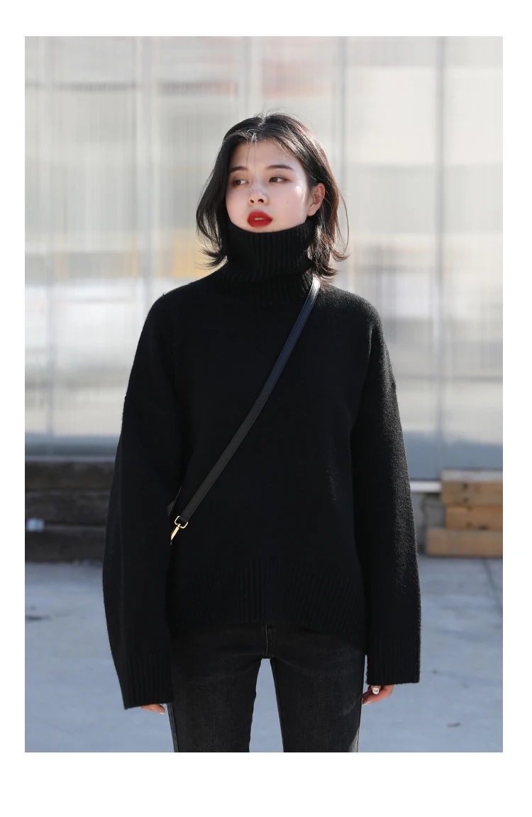 Womens Sweater Loose Turtleneck Sweaters Warm Solid Pullover Knitwear Basic Female Tops Autumn Winter detail