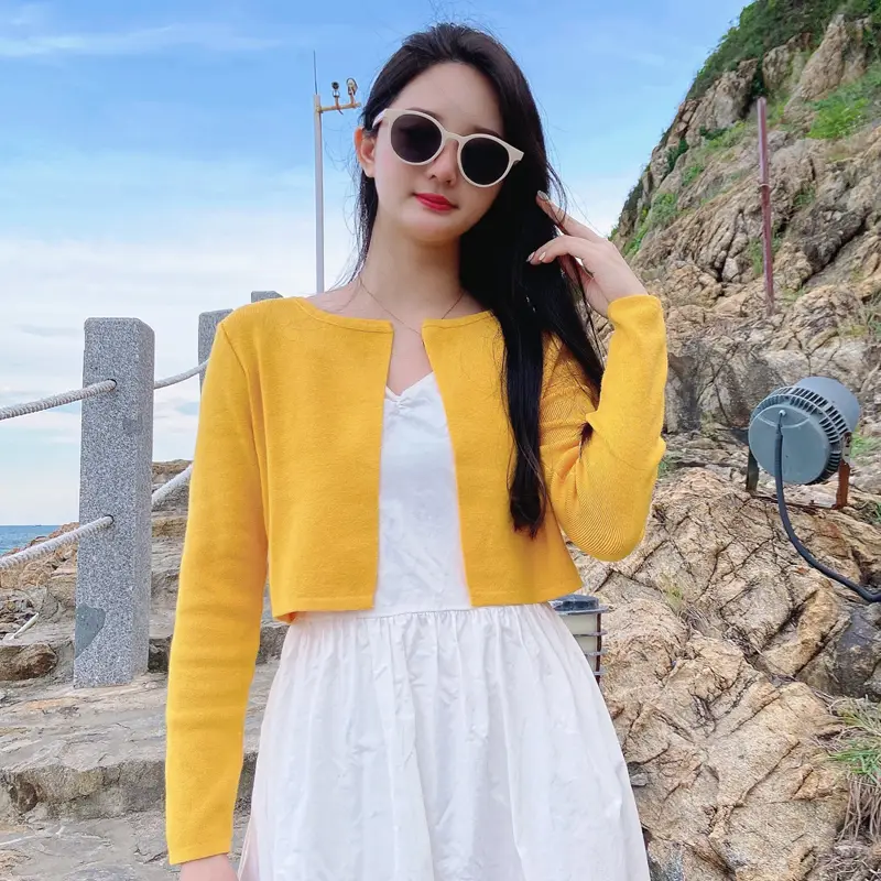 Black Cropped Knitted Sweater Style Womens Coat Spring Long Sleeve Top Jersey Cardigan Female Clothing Blouses product view