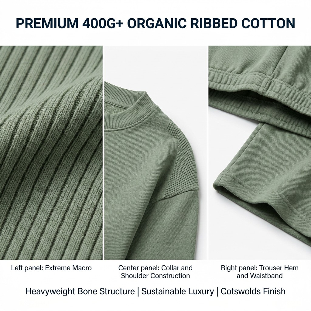 Custom 400g Heavyweight Women Solid Loose Ribbed Knit for Set Organic Cotton Oversized Sweater Wide Leg Trousers Luxe product view