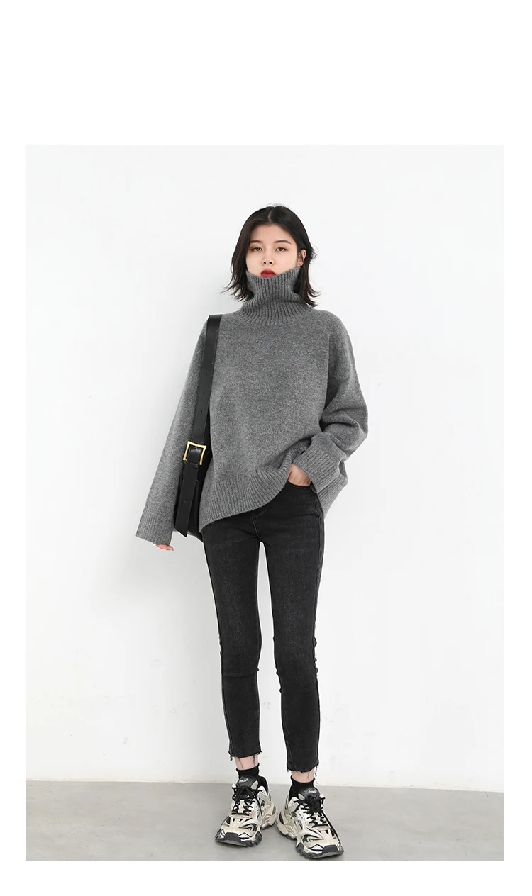Womens Sweater Loose Turtleneck Sweaters Warm Solid Pullover Knitwear Basic Female Tops Autumn Winter detail