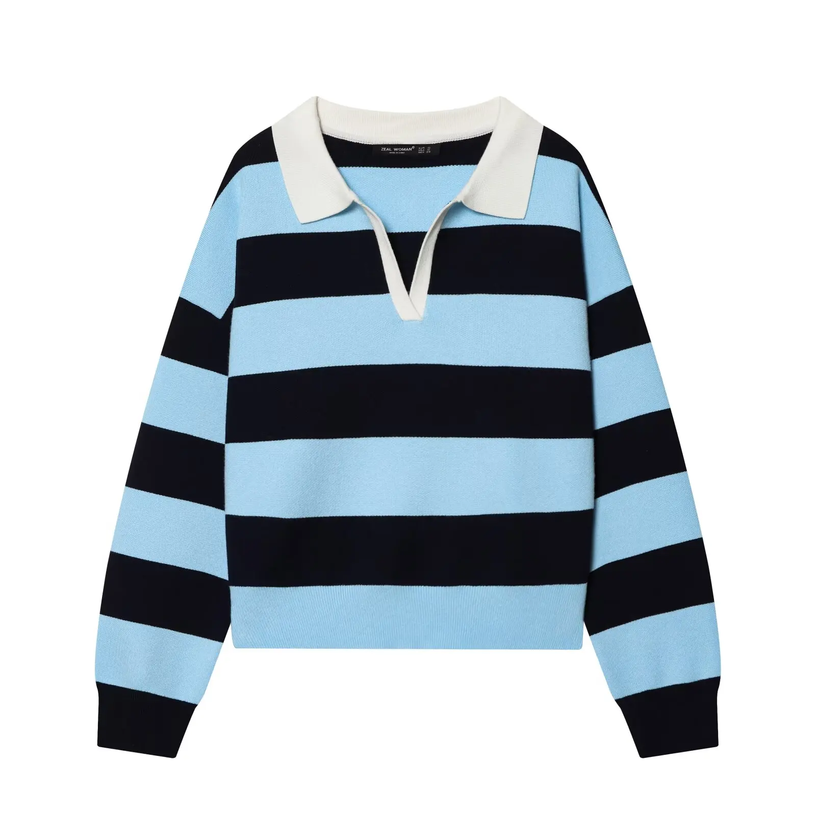 Womens New Knitted Striped Sweater Polo Neck Pullover Fashion Loose Elegant Warm Young Women Sweater Street detail