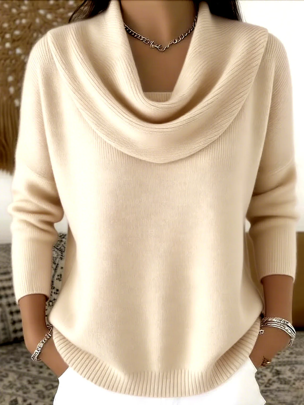 Womens AutumnWinter New Collection Solid Color Long Sleeve Sweater Tops detail