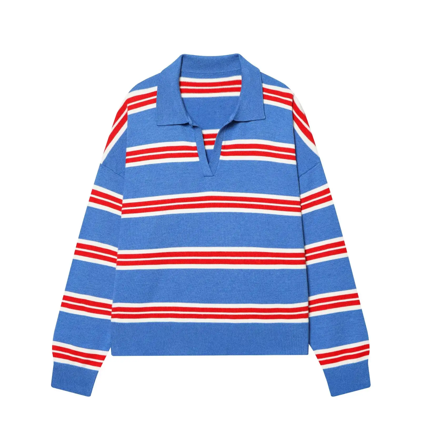Womens New Knitted Striped Sweater Polo Neck Pullover Fashion Loose Elegant Warm Young Women Sweater Street product view