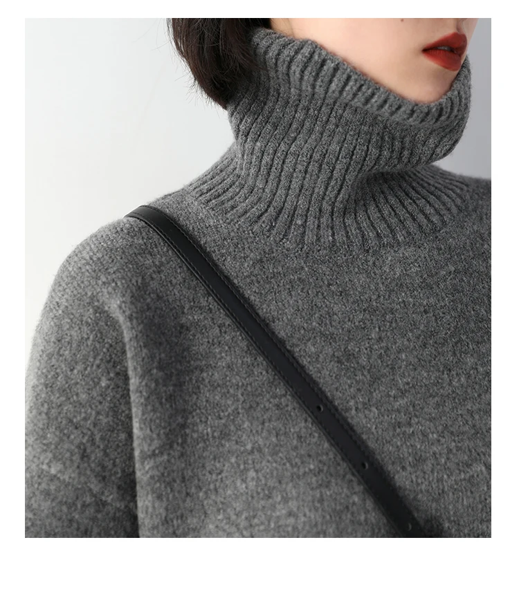 Womens Sweater Loose Turtleneck Sweaters Warm Solid Pullover Knitwear Basic Female Tops Autumn Winter detail