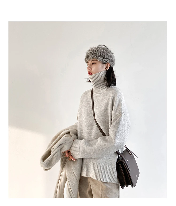 Womens Sweater Loose Turtleneck Sweaters Warm Solid Pullover Knitwear Basic Female Tops Autumn Winter detail