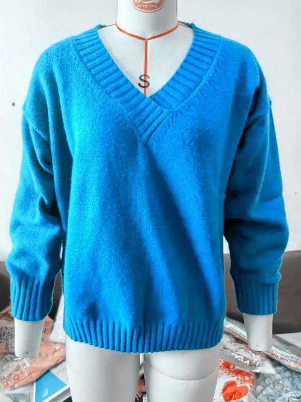 Fall Winter New Fashion Womens Sweater LooseFit VNeck Casual Pullover Knit Tops Clothing product view