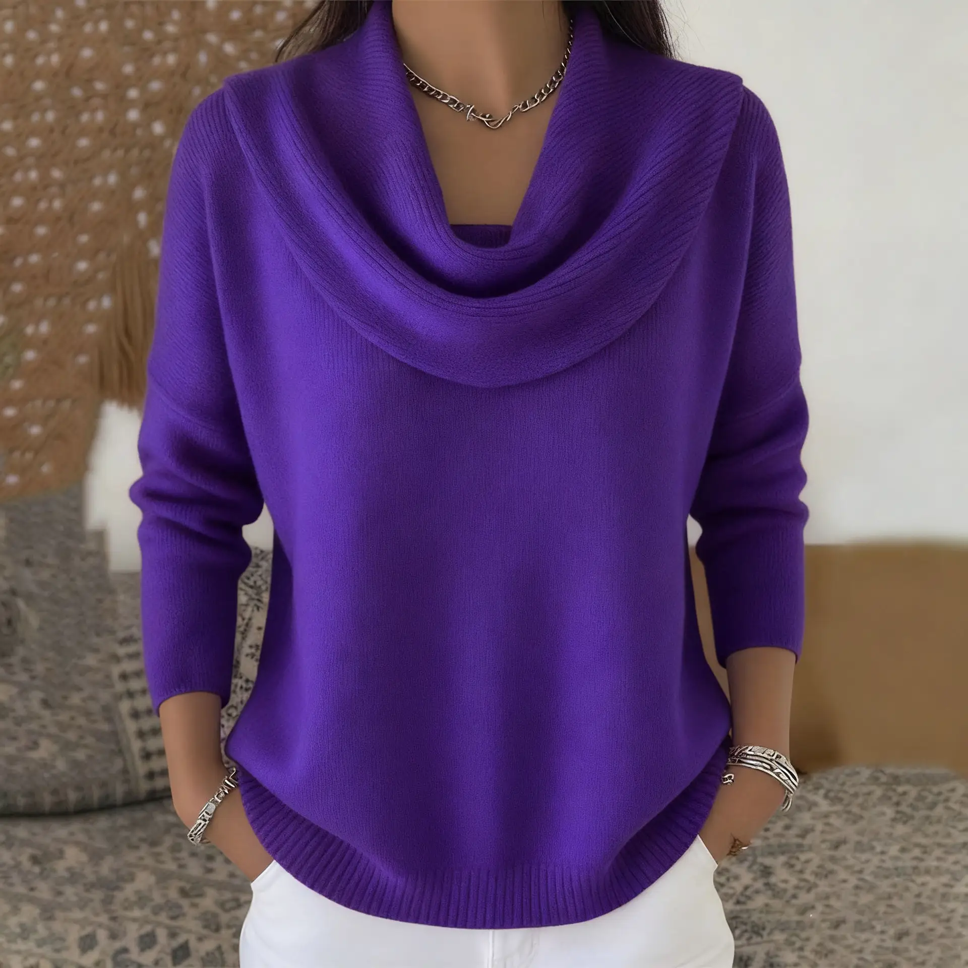 Womens AutumnWinter New Collection Solid Color Long Sleeve Sweater Tops product view