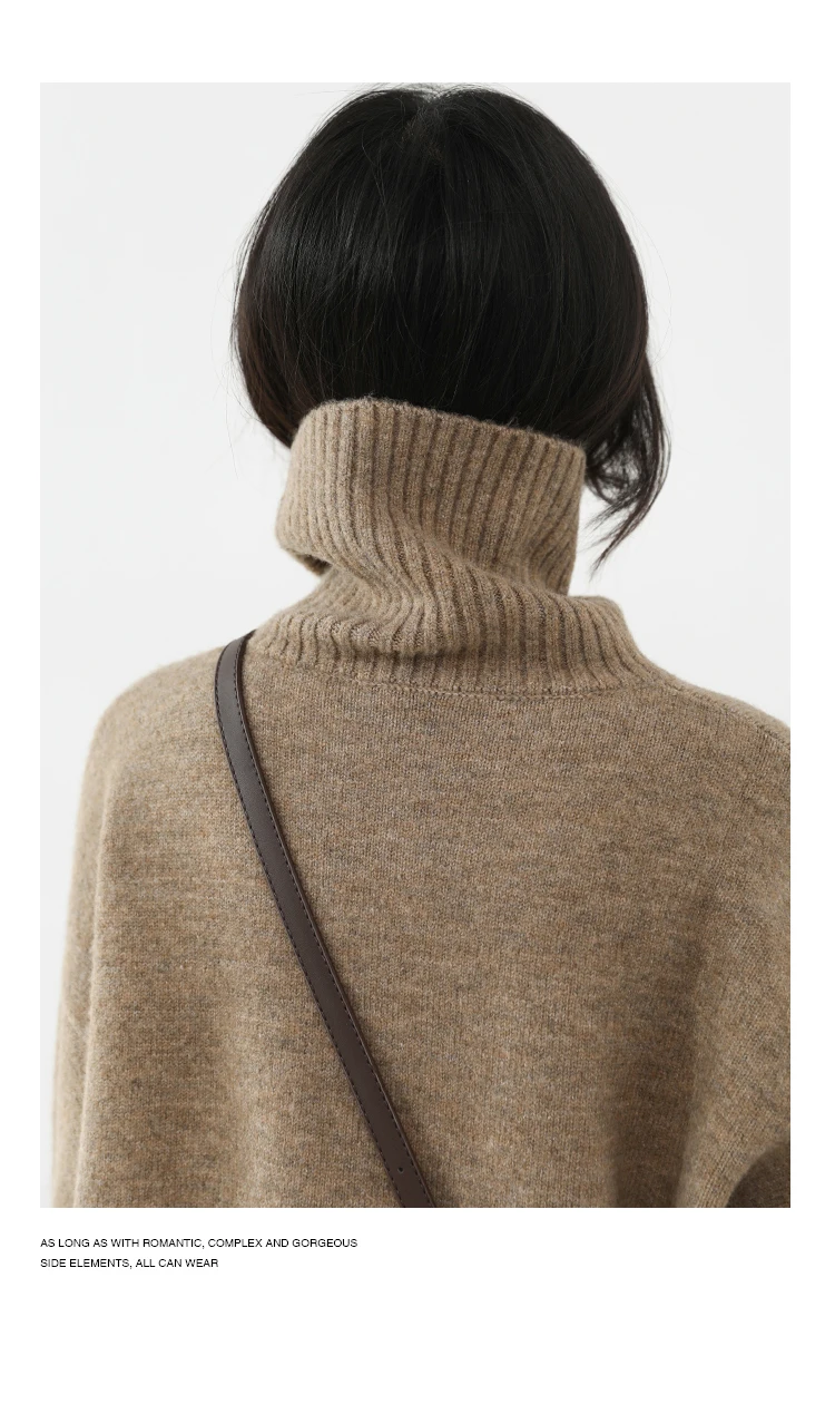 Womens Sweater Loose Turtleneck Sweaters Warm Solid Pullover Knitwear Basic Female Tops Autumn Winter detail