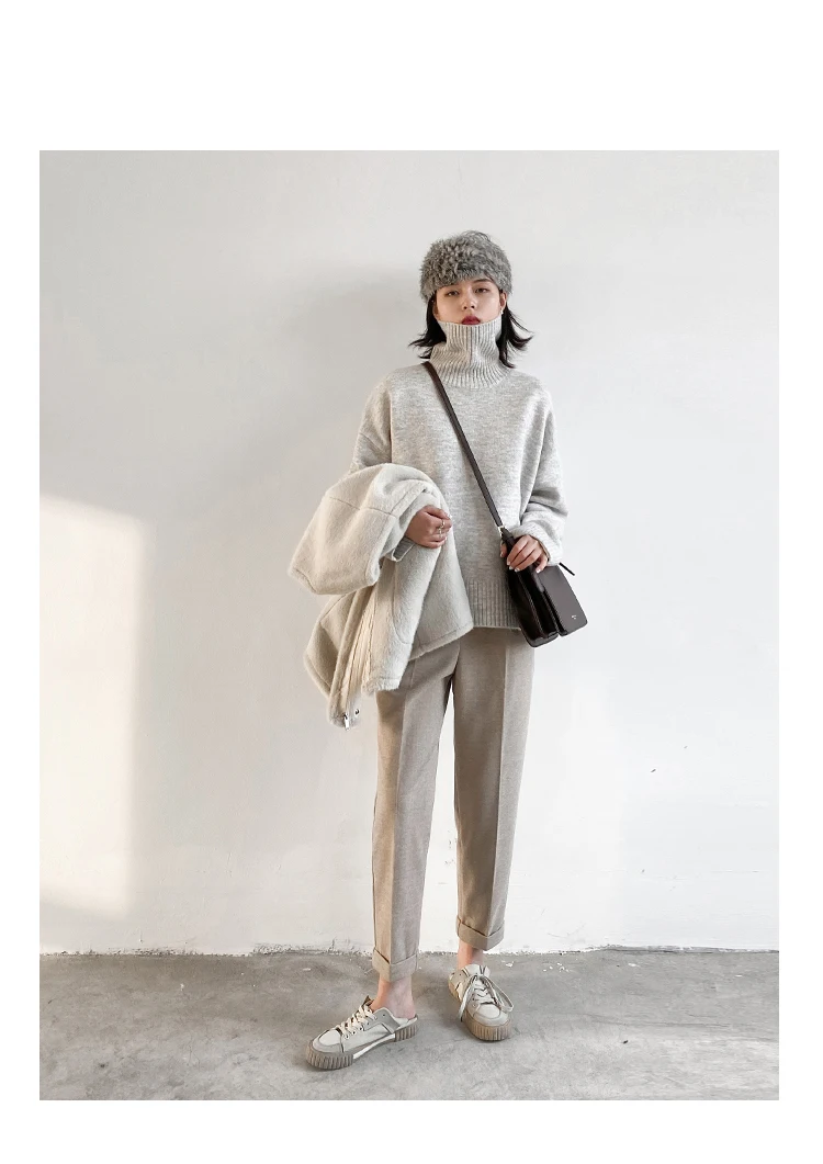 Womens Sweater Loose Turtleneck Sweaters Warm Solid Pullover Knitwear Basic Female Tops Autumn Winter detail